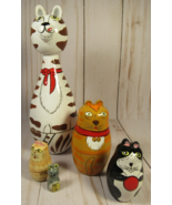 Nesting Cats &quot;BITS &amp; PIECES&quot; Hand Painted Lightweight Wood Cleo &amp; Friend... - £15.54 GBP