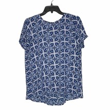 Ann Taylor LOFT Blouse Top Size XS Blue White Floral SS Polyester Womens - $13.82