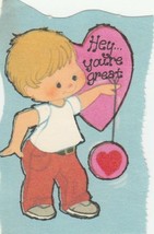 Vintage Valentine Card Boy With Yo Yo Hey You&#39;re Great 1970&#39;s Unused - £4.66 GBP