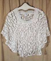 HALO sheer lace peasant blouse S white boho tunic kimono sleeve square n... - £10.18 GBP