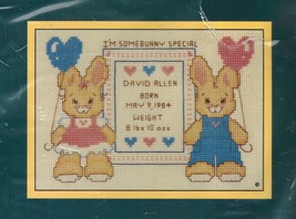An item in the Crafts category: Sunset Counted Cross Stitch I'm Somebunny Special Birth Announcement Kit 5x7