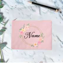 Personalized Floral Wreath Cosmetic Bag Bridemaid Makeup Bag Custom Gift Travel  - £15.19 GBP