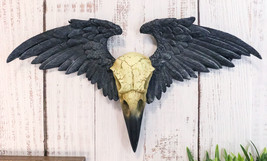 Ravenger Thanatos Raven Crow Skull With Black Angel Wings Wall Decor Plaque - $34.99