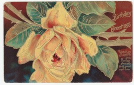 Vintage Postcard Birthday Greetings Yellow Rose Embossed Gold Trim 1909 - £6.22 GBP