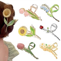 6 Pcs Cute Flower Metal Hair Claw Clips - £24.09 GBP