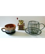 Set of Three Coffee Themed Decorative Items - Planter, Basket Grinder   - $67.91 CAD