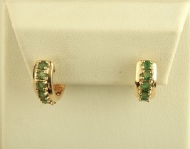 Vintage Sterling Silver 925 Ross Simon Emerald Stone Huggie Hoop Earrings - £63.23 GBP