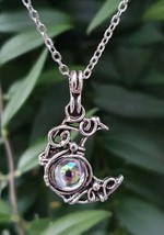 Mystical Topaz Moon Collier Pendentif Wired Crescent Moon 18&quot; Chain Pagan Wiccan - £5.24 GBP