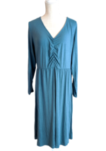 Ava &amp; Viv Teal Womens Ruched Front Long Sleeve Stretch A-Line Dress - £13.36 GBP