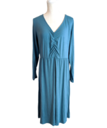 Ava &amp; Viv Teal Womens Ruched Front Long Sleeve Stretch A-Line Dress - £13.50 GBP