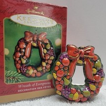 2001 Hallmark Keepsake Christmas Ornament Pressed Tin Wreath of Evergreens - $8.86