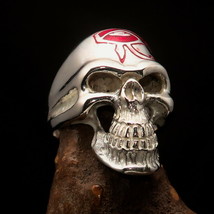 Excellent Mens All seeing Eye Skull Ring red Ra Symbol - shiny Sterling Silver - £74.34 GBP