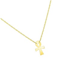 14k Yellow Gold Mini Egyptian Ankh Cross Necklace with Ring - £204.68 GBP