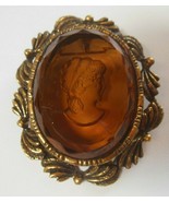 Vintage Large Intaglio Glass Amber Color Cameo Brooch/Pendant - £93.45 GBP