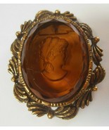 Vintage Large Intaglio Glass Amber Color Cameo Brooch/Pendant - $2,225.67 MXN