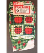 6 Pcs Vintage Apple Kitchen Combo- 2 Towels, 2 Pot Holders, Ovenmitt, Di... - £15.79 GBP