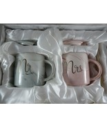 Mr &amp; Mrs Ceramic Coffee Mugs Set Pink Gray Marble Gold Trim Tea Cups Sta... - $31.26 CAD