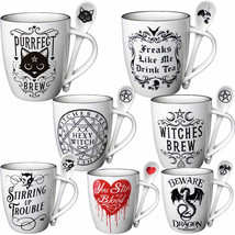 Alchemy Gothic China Coffee Tea Cup Spoon Witches Purrfect Brew Freaks Mug Cat - £11.94 GBP