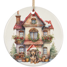 Dachshund Dog Santa Hat &amp; Vintage Home Christmas Ornament Ceramic Gift Decor - £11.83 GBP