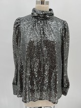 NWT Sunday in Brooklyn Anthro Sequin Blouse Sz XS Silver Puff Sleeve Top - £37.11 GBP