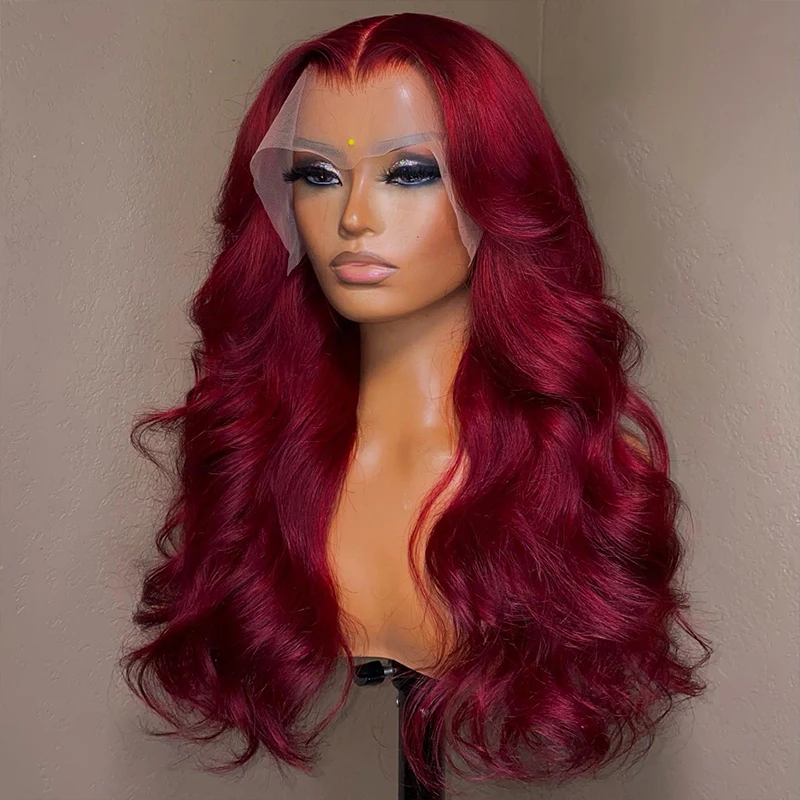 Burgundy 99J 13x6 Body Wave Lace Front Human Hair Wig HD Transparent La - £69.22 GBP+
