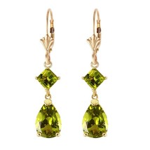 4.5 Carat 14k Solid Yellow Gold Green Peridot Gemstone Dangle Earrings - £318.76 GBP