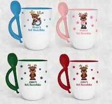 Personalised Christmas mugs with spoons - £19.98 GBP
