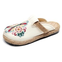 Women Slippers Summer New Slides Embroider Flat With Women Shoes Retro Flower Ha - £31.63 GBP