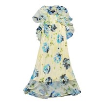 R&amp;M Richards Mid Calf Dress Flowing Yellow Floral Patterns With Sheer Ja... - £34.99 GBP