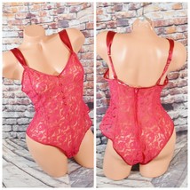 Victoria&#39;s Secret Medium Sheer Bodysuit Teddy Lingerie Red Lace Satin - $36.58