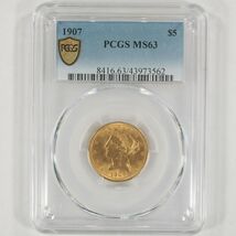 1907 $5 Gold Coronet Head Half Eagle Graded by PCGS as MS-63 - $2,959.66