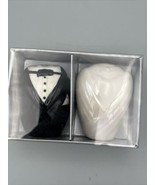 Bride &amp; Groom Salt &amp; Pepper Shaker Set Ceramic Tuxedo &amp; Dress New In Box - £7.00 GBP