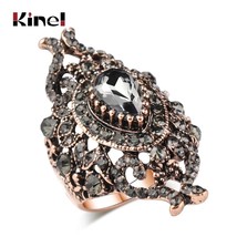 Unique Gray Crystal Ring For Women Antique Gold Color Vintage Jewelry Party Acce - £6.05 GBP