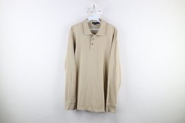 Vintage J Crew Mens Medium Faded Ribbed Knit Long Sleeve Rugby Polo Beige Cotton - £35.48 GBP