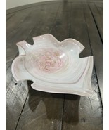 Vintage Murano Art Glass Pink  White Cased Swirl Quadrafoil Dish - $49.49