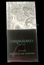 Cynthia Rowley Grey Silver Paisley Floral Cloth Napkins Set 4 Christmas Holiday - £28.42 GBP