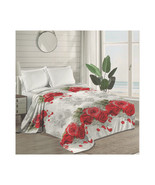 Red Roses Floral Blanket White Base with Gray &amp; Red Roses - King Size - $63.08