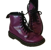 Dr Martens Boots Youth 2 Purple Faux Leather AirWair Combat Unisex Patent Zip - $24.94