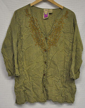 Original ANTHONY Olive GREEN Embroidered BUTTON Front WOMEN Blouse BOHO ... - £11.45 GBP