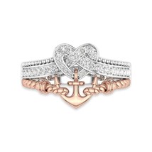 Sterling Silver Anchor Ring Diamond Anchor Ring Two-Tone Antique Engagement Ring - £79.12 GBP