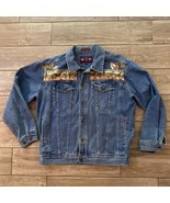 Vintage Rare Denim Gear Trucker Blue Jacket Outdoors Deer ￼Embroidered M... - £112.71 GBP