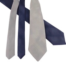 Vintage Set of 2 Blue &amp; Gray Striped Men&#39;s Neck Ties Made USA 3&quot; Narrow ... - $15.48