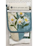 5Pc Kitchen Set:1 Pot Holder 1 Towel 2 Dishcloths&amp;1 Oven Mitt Daisies Fl... - £23.59 GBP