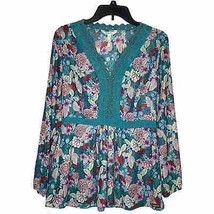 Matilda Jane Women&#39;s Top Baby Doll Tunic Kookaburra Boho Floral Lace Trim Medium - $16.97