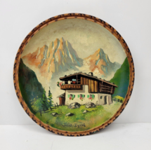 Vintage Austria Wooden Plate Hand Painted Imst Tyrol Alps Chalet ALNU 7.75&quot; - £24.01 GBP