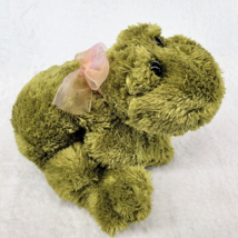 Dan Dee Frog Plush Green Collector&#39;s Choice Green 14&quot; Pink Ribbon Toad S... - $16.82