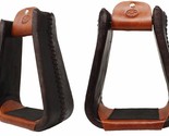 Horse Western Brown Rawhide Covered Laced Bell Riding Saddle Stirrups 51... - £41.48 GBP