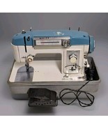 VINTAGE White Sewing Machine Model 951 Blue Turquoise, Pedal &amp; Case - JAPAN - $116.86