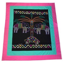 Ethnographic Textile Fabric Wall Hanging Handmade Joyce Elephants Turtle 66 x 72 - £47.42 GBP