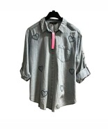 Jane Delancey Top Womens 1X Blue Denim Chambray Button Down Applique Hearts - €24,16 EUR